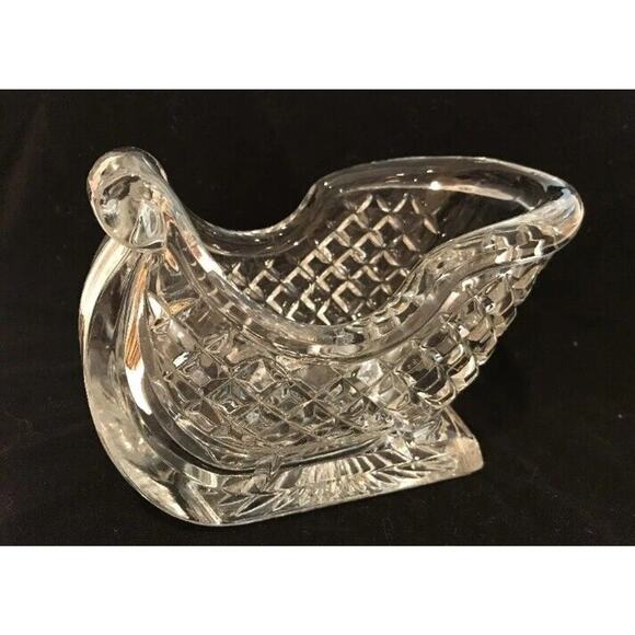 CRYSTAL 7”x 5" Christmas Santa Sleigh CANDY & NUT Dish 24% Lead Candy Holiday - Picture 11 of 13